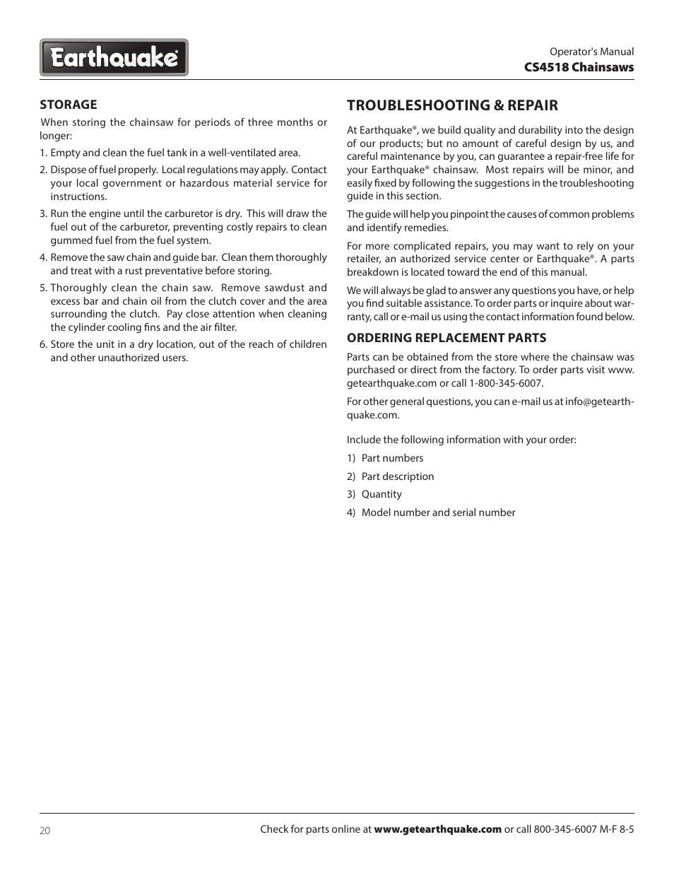 Troubleshooting & repair | EarthQuake CS4518 User Manual | Page 20 / 32