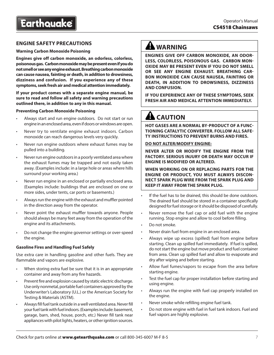 Caution, Warning | EarthQuake CS4518 User Manual | Page 7 / 32