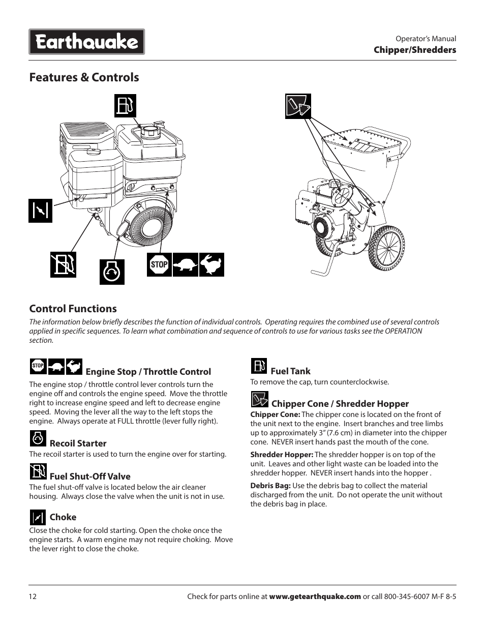 Features & controls, Control functions | EarthQuake 14267 User Manual | Page 12 / 40