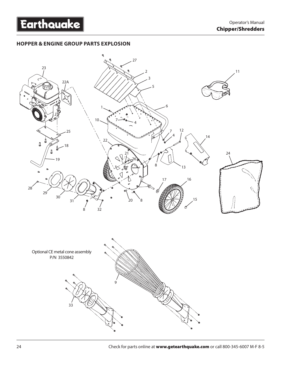 Chipper/shredders, Hopper & engine group parts explosion | EarthQuake 14267 User Manual | Page 24 / 40