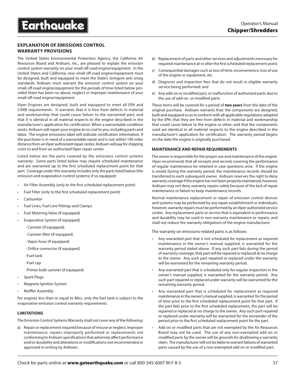 Chipper/shredders | EarthQuake 14267 User Manual | Page 37 / 40