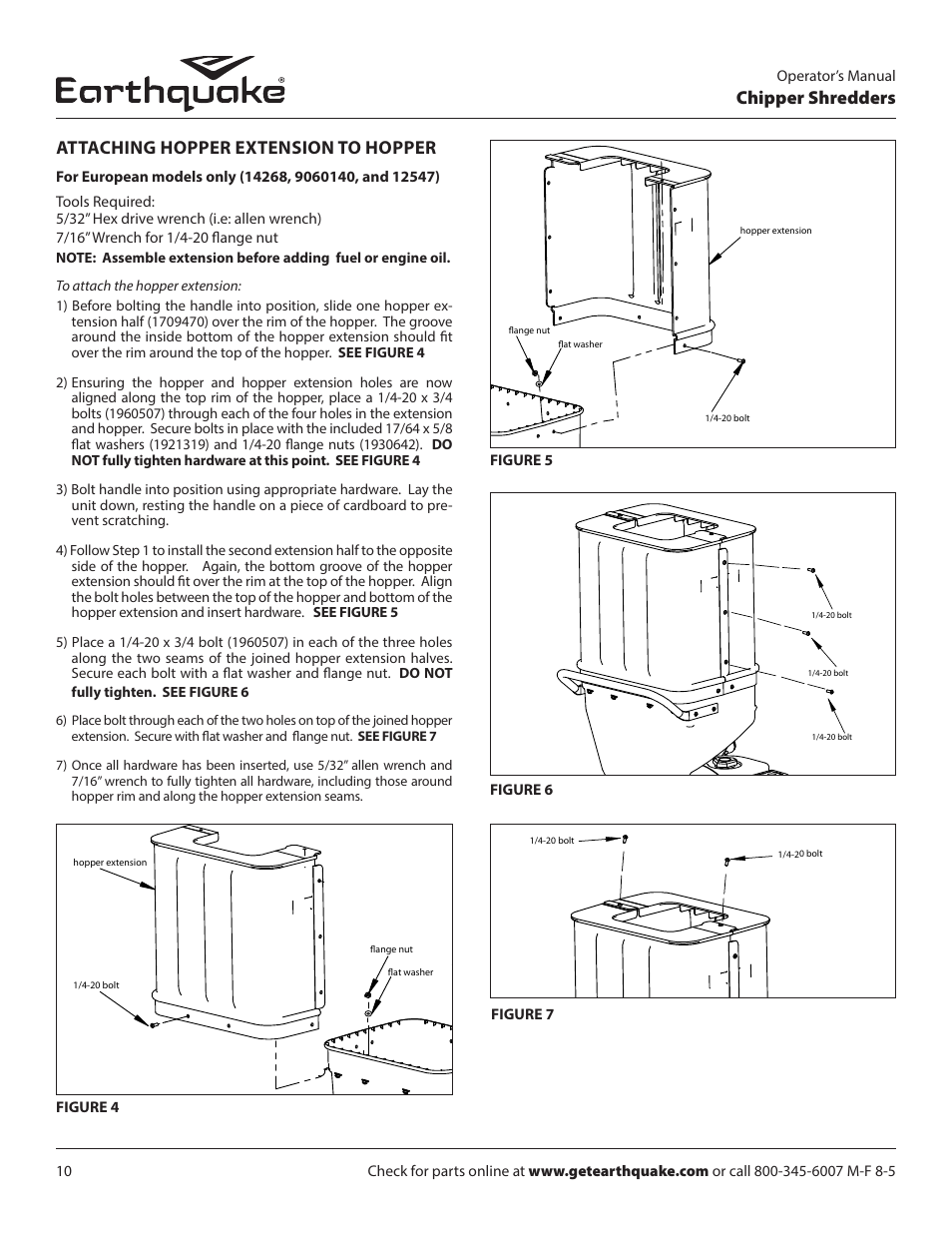 Chipper shredders, Attaching hopper extension to hopper, Operator’s manual | Figure 4 figure 5, Figure 6, Figure 7 | EarthQuake 9070300 User Manual | Page 10 / 40