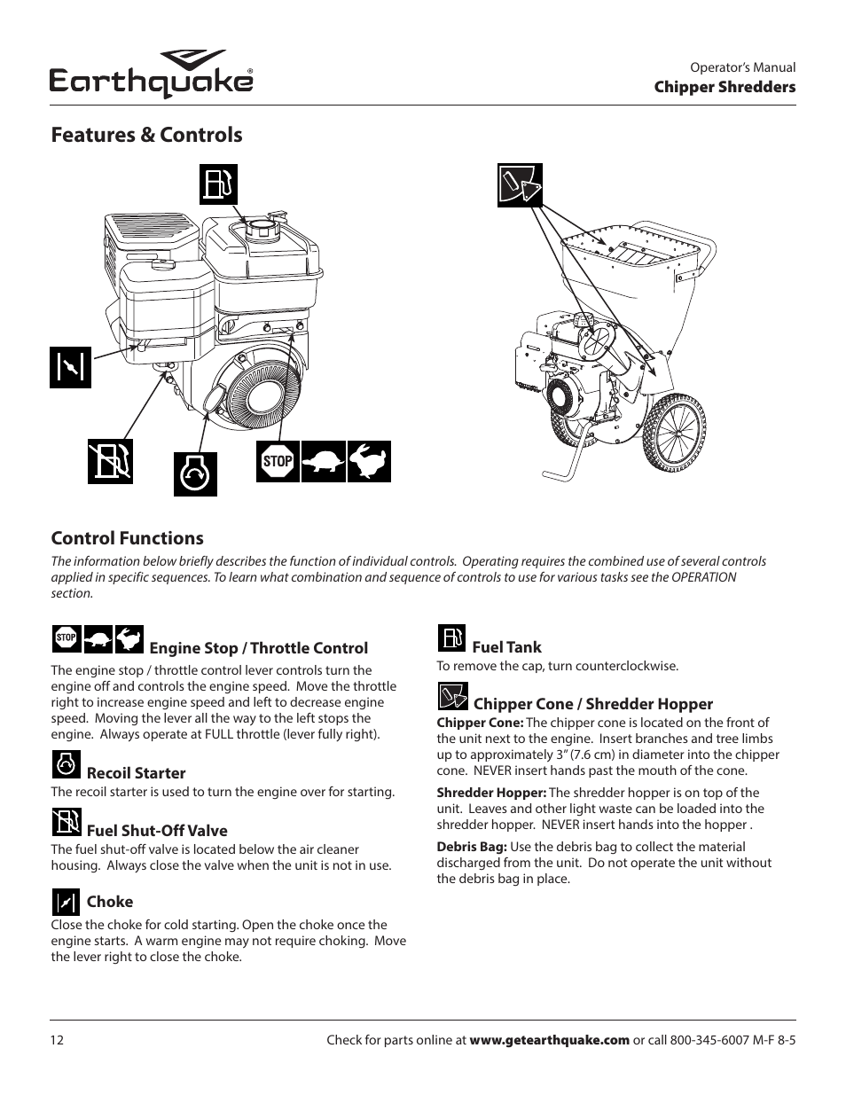 Features & controls, Control functions | EarthQuake 9070300 User Manual | Page 12 / 40