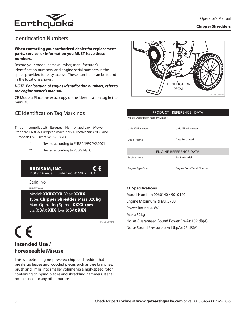 Ce identification tag markings, Ardisam, inc | EarthQuake 9060300 User Manual | Page 8 / 40