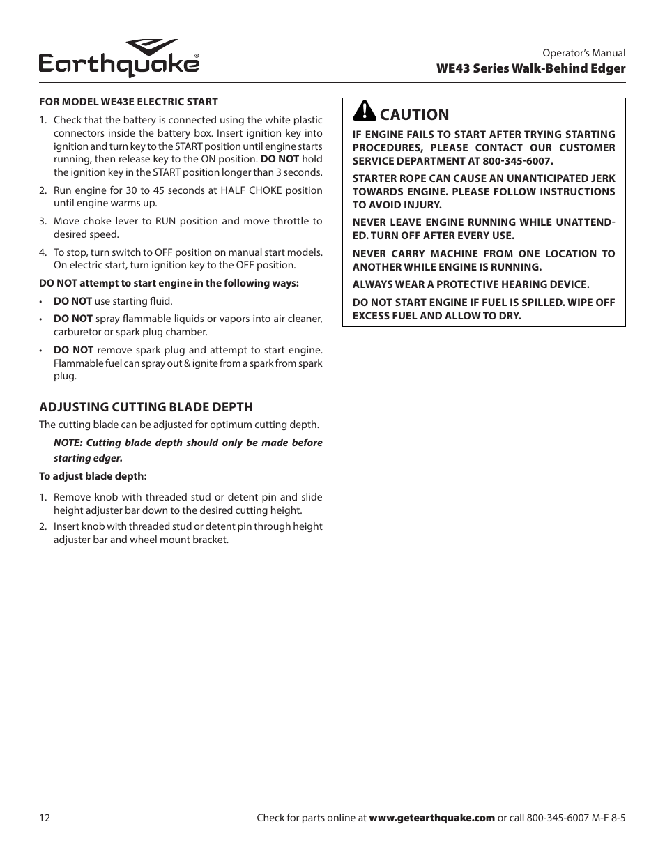 Caution | EarthQuake WE43E User Manual | Page 12 / 28
