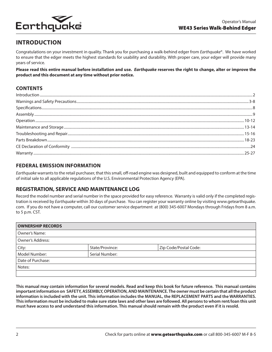 Introduction | EarthQuake WE43E User Manual | Page 2 / 28