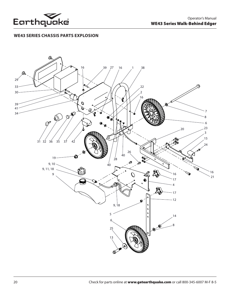 We43 series walk-behind edger, We43 series chassis parts explosion | EarthQuake WE43E User Manual | Page 20 / 28