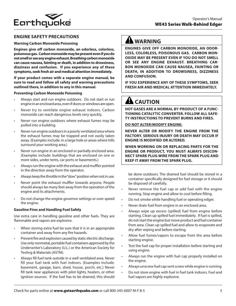 Caution, Warning | EarthQuake WE43E User Manual | Page 5 / 28