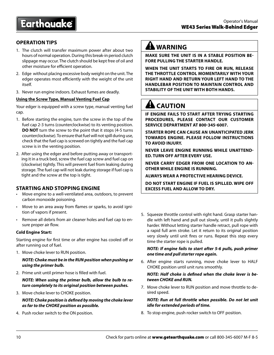 Caution, Warning | EarthQuake WE43E User Manual | Page 10 / 24