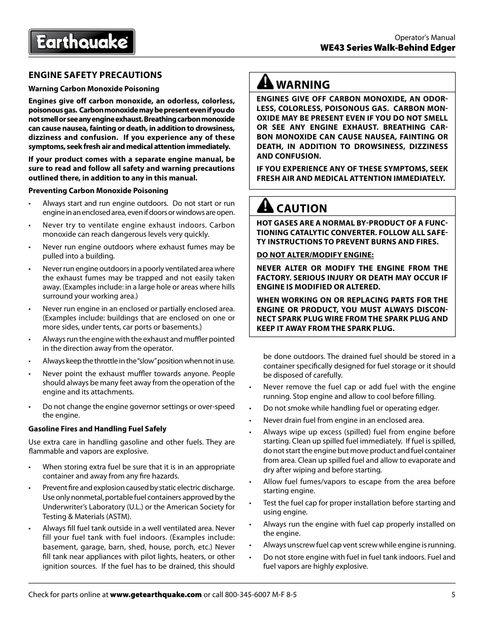 Caution, Warning | EarthQuake WE43E User Manual | Page 5 / 24