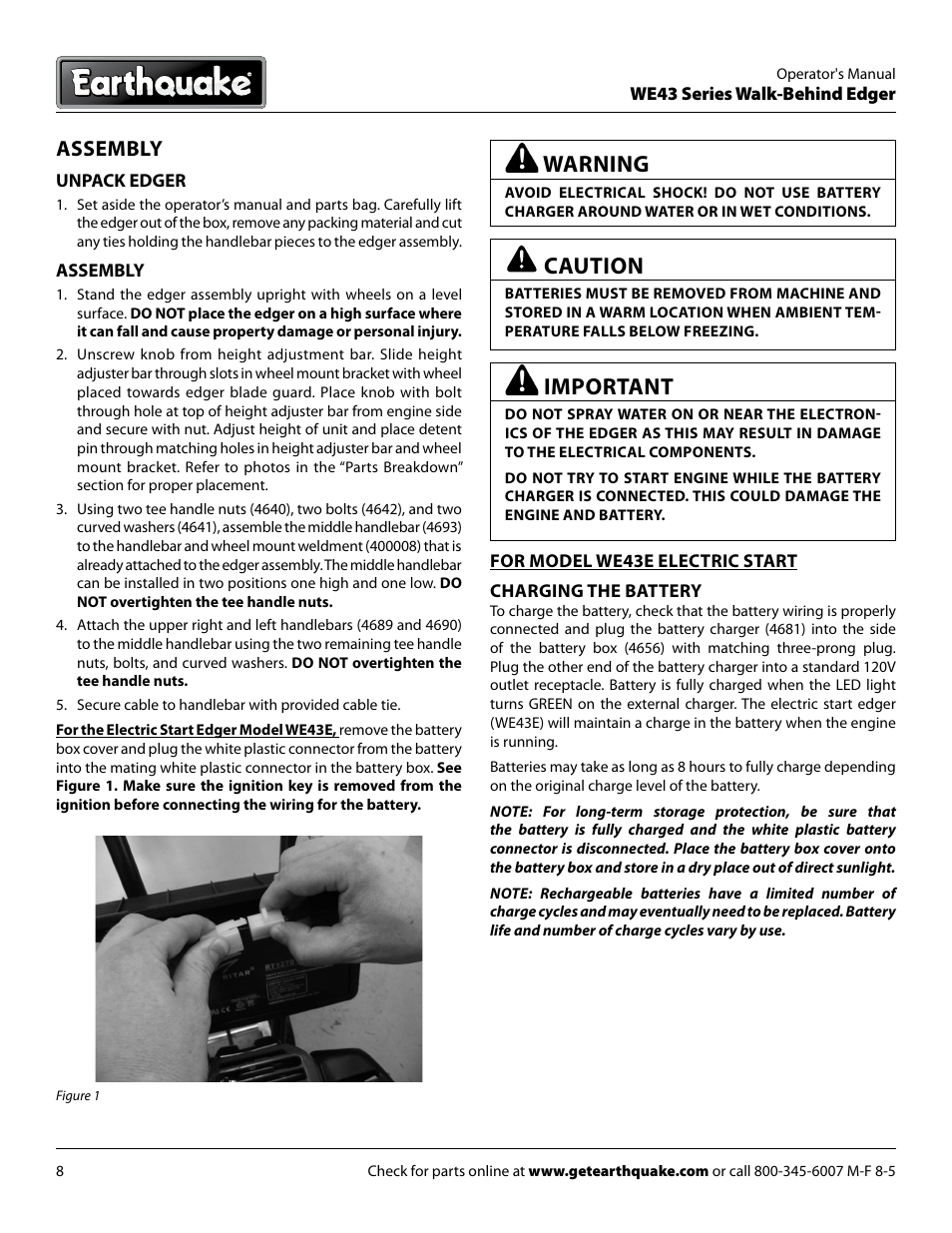 Important, Warning, Caution | Assembly | EarthQuake WE43E User Manual | Page 8 / 24