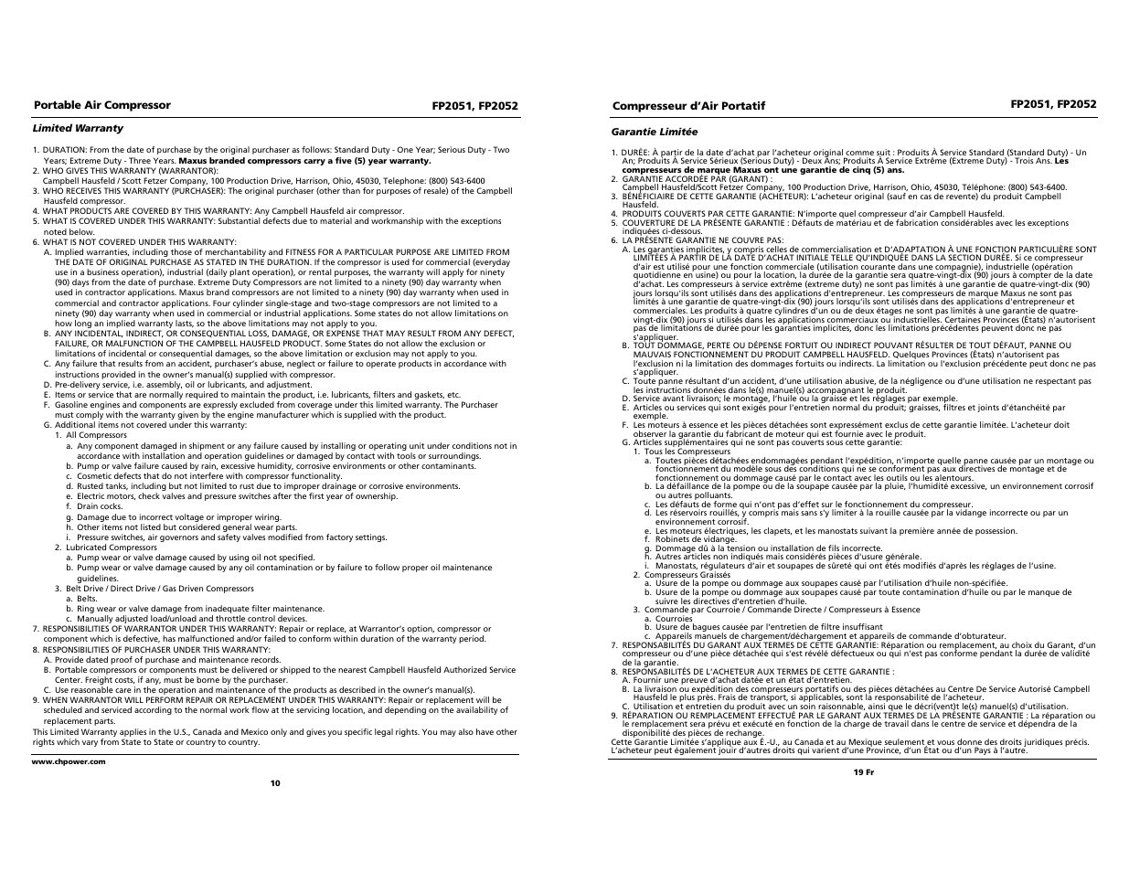 Campbell Hausfeld FP2051 User Manual | Page 10 / 14