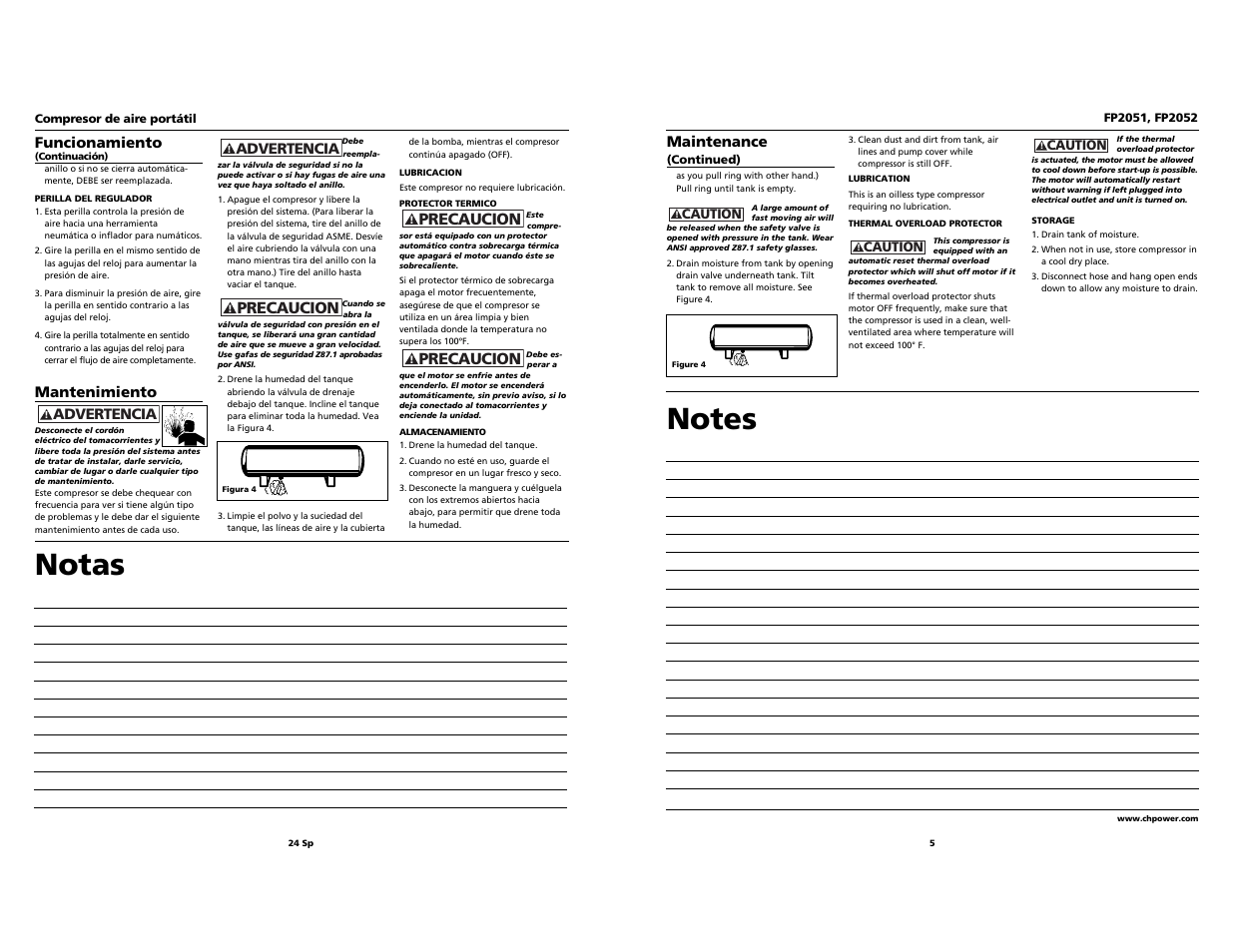 Notas, Precaucion | Campbell Hausfeld FP2051 User Manual | Page 5 / 14