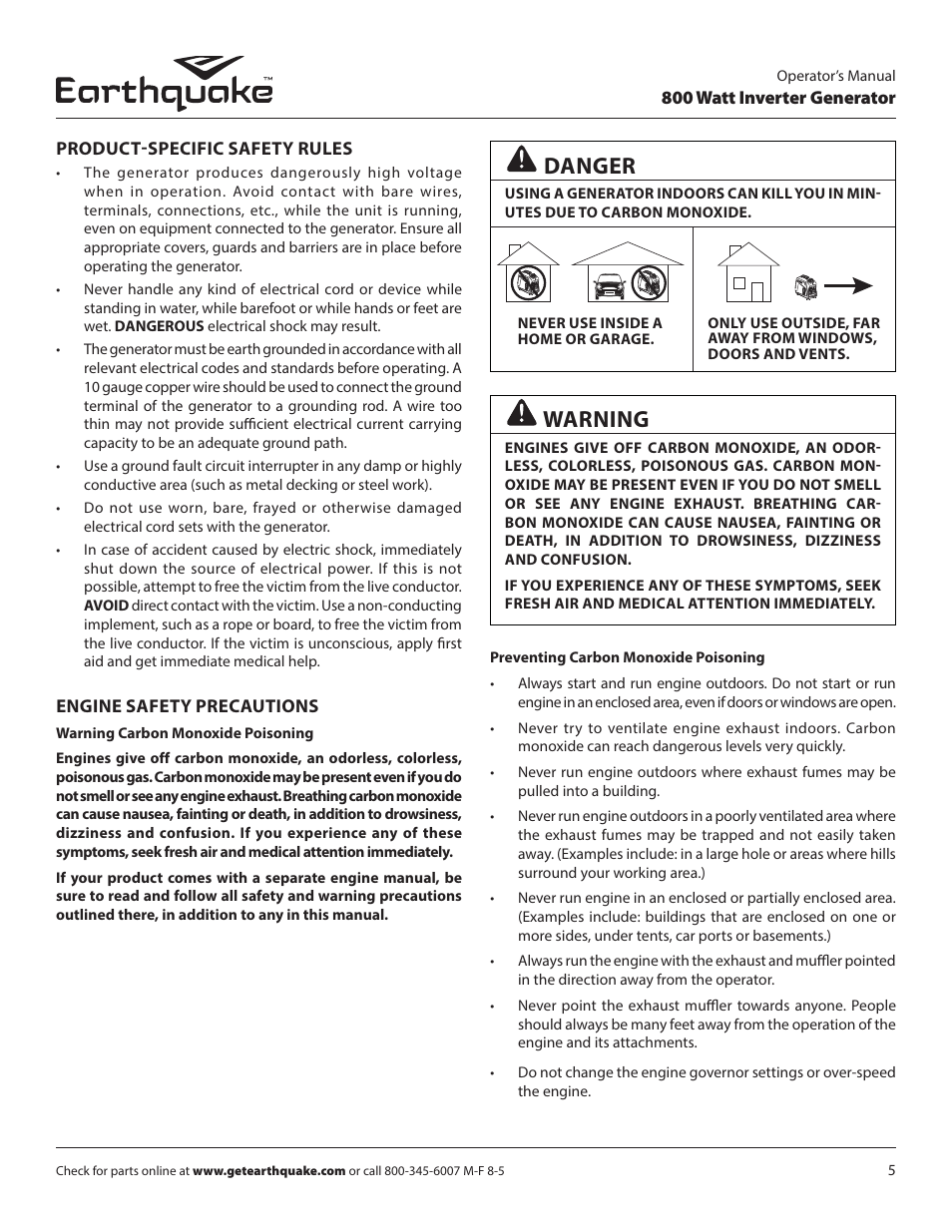 Warning, Danger | EarthQuake MC43ES User Manual | Page 5 / 84
