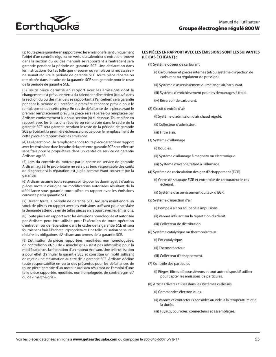 Groupe électrogène régulé 800 w | EarthQuake MC43ES User Manual | Page 55 / 84