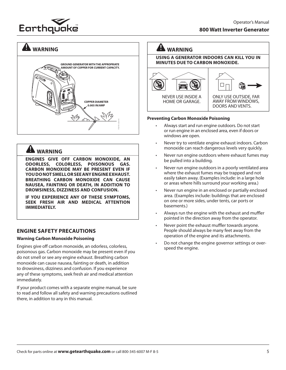 Warning | EarthQuake MC43ES User Manual | Page 5 / 28