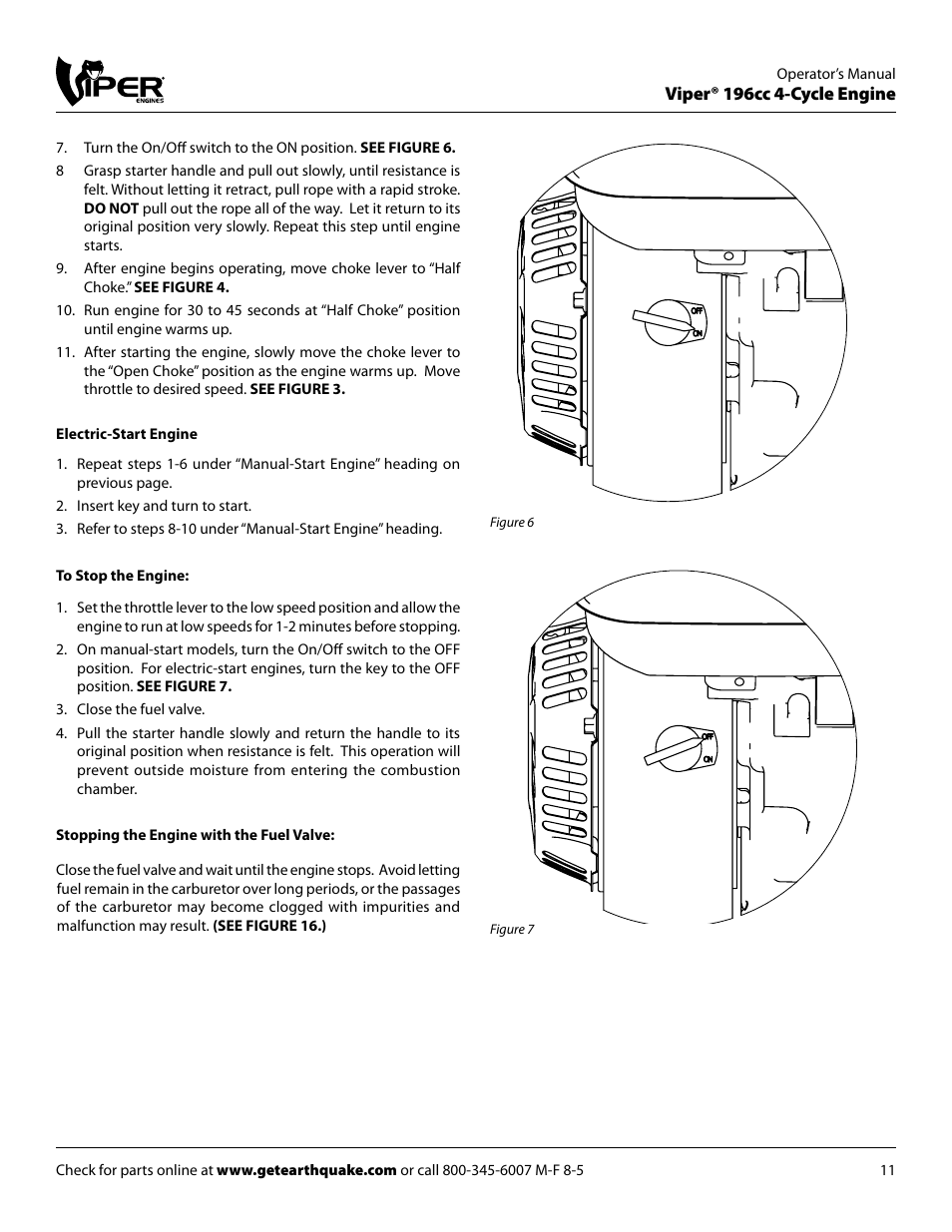 Viper® 196cc 4-cycle engine | EarthQuake 9060300 User Manual | Page 11 / 24