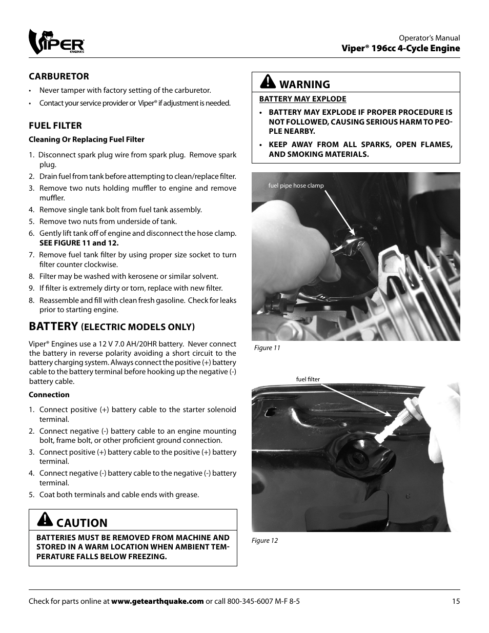 Battery, Caution, Warning | EarthQuake 9060300 User Manual | Page 15 / 24