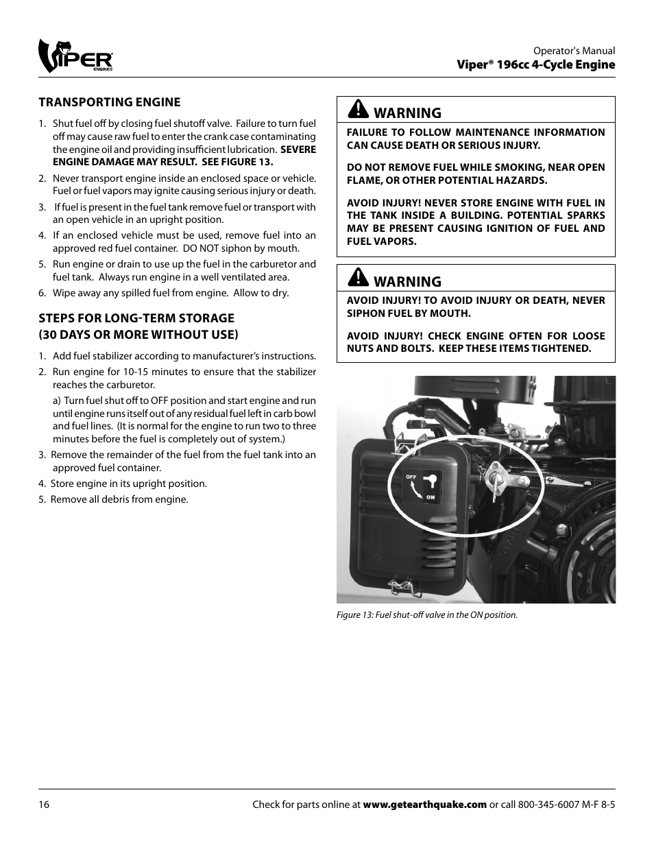 Warning | EarthQuake 9060300 User Manual | Page 16 / 24