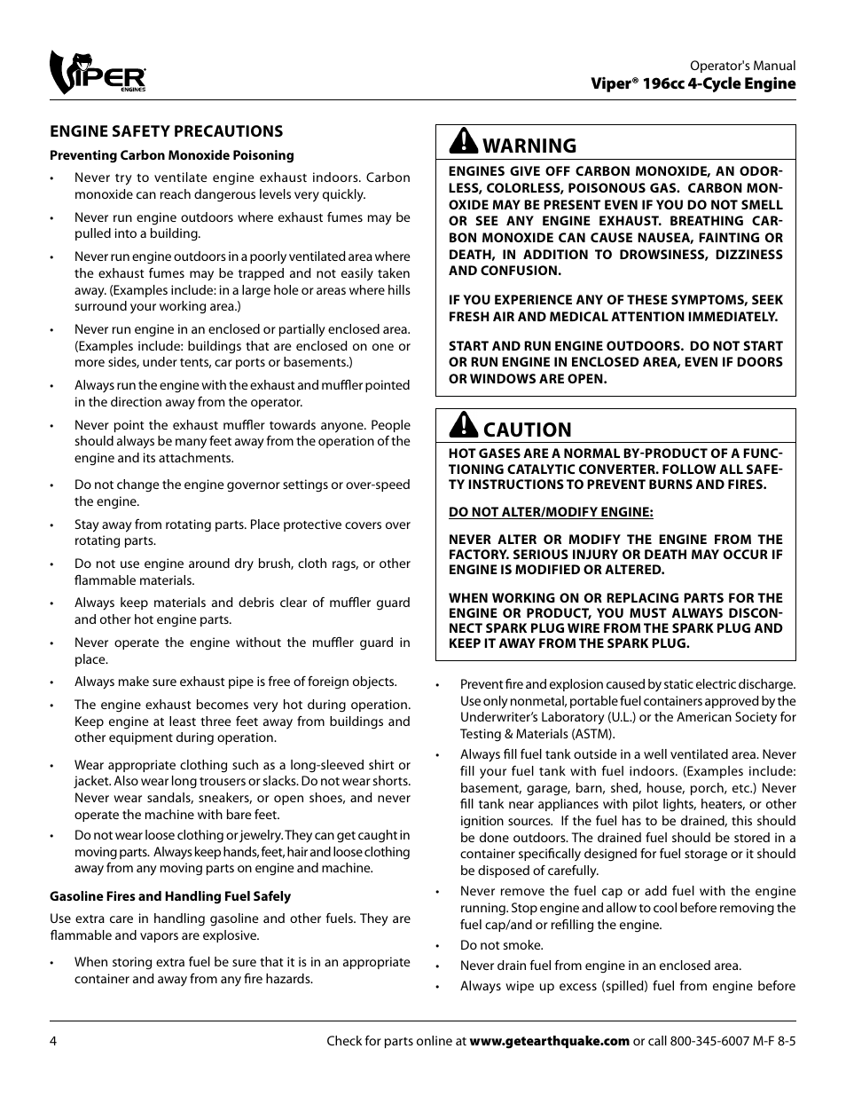 Caution, Warning | EarthQuake 9060300 User Manual | Page 4 / 24