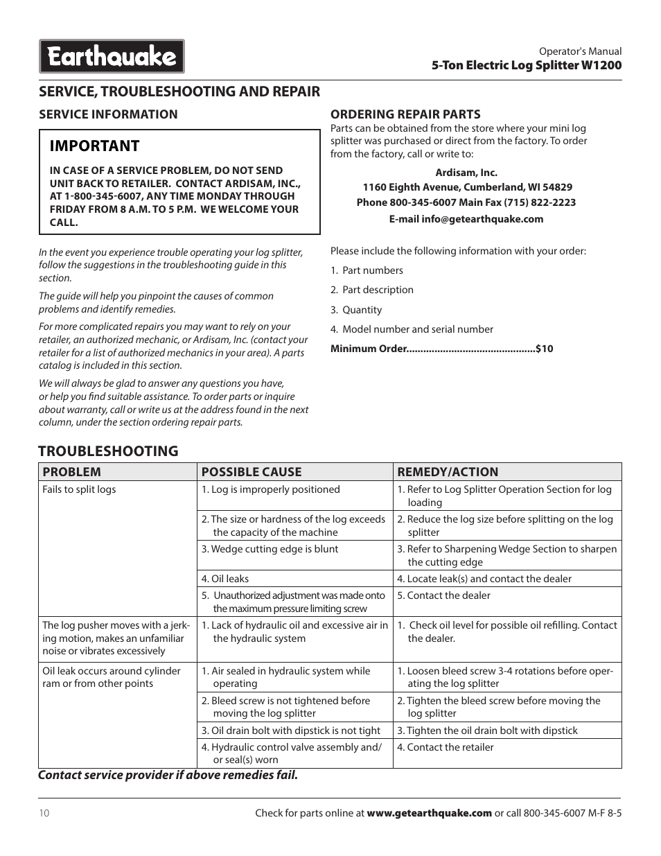 Important | EarthQuake W1200 User Manual | Page 10 / 16