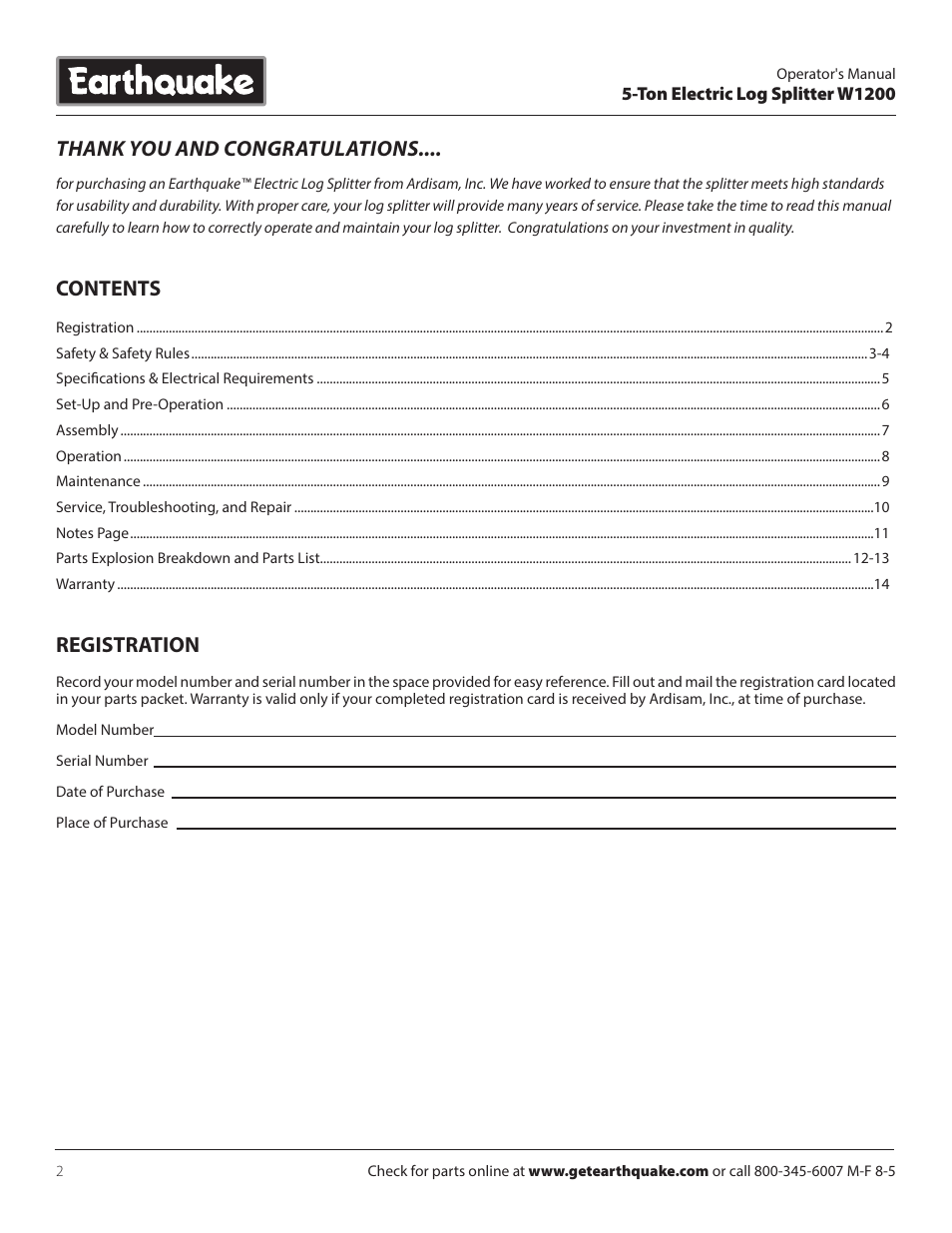 EarthQuake W1200 User Manual | Page 2 / 16