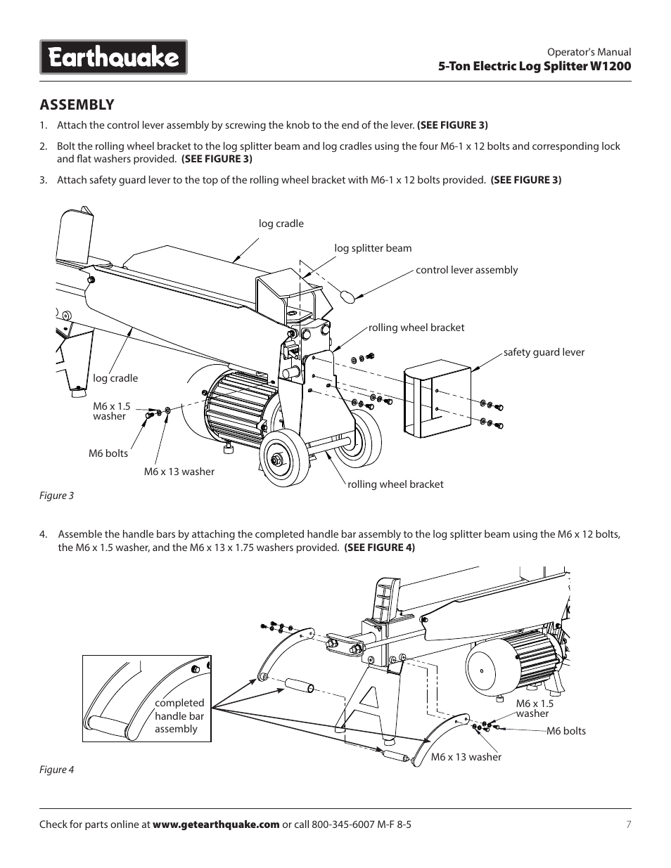 Assembly, Ton electric log splitter w1200 | EarthQuake W1200 User Manual | Page 7 / 16