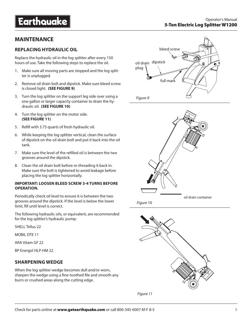 Maintenance | EarthQuake W1200 User Manual | Page 9 / 16