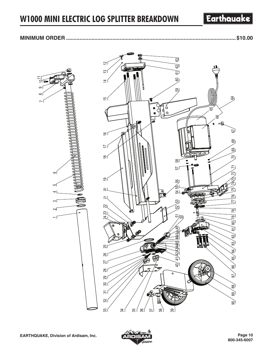 W1000 mini electric log splitter breakdown | EarthQuake W1000 User Manual | Page 10 / 12