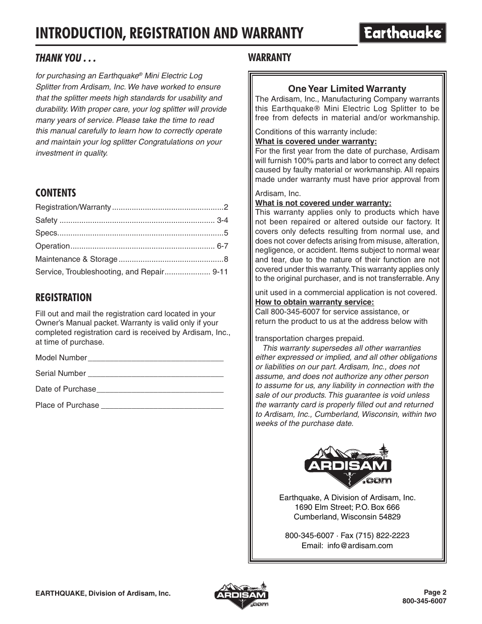 EarthQuake W1000 User Manual | Page 2 / 12