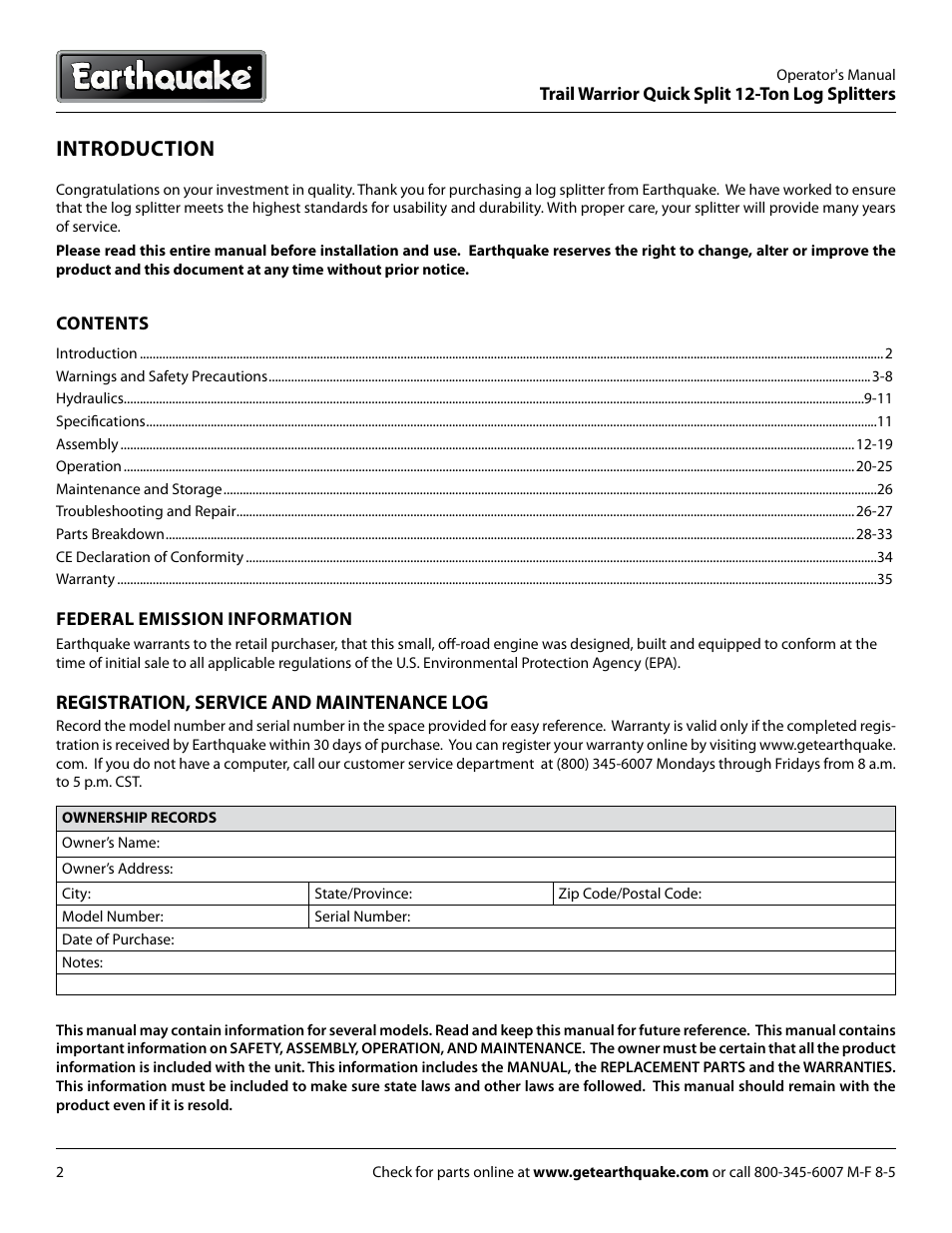 Introduction | EarthQuake W1265B User Manual | Page 2 / 36