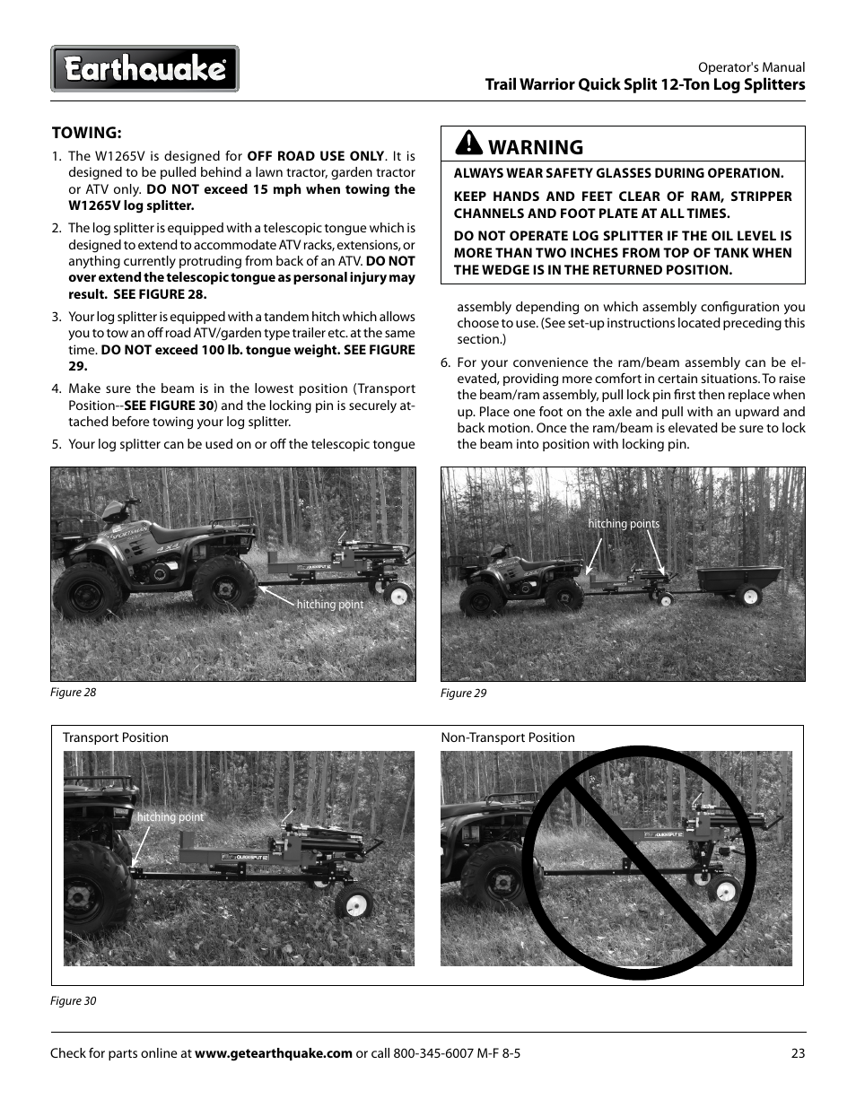 Warning | EarthQuake W1265B User Manual | Page 23 / 36