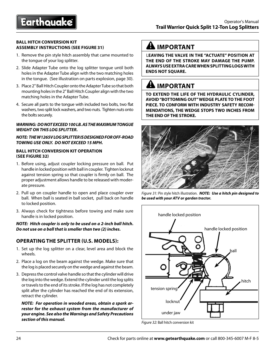 Important | EarthQuake W1265B User Manual | Page 24 / 36