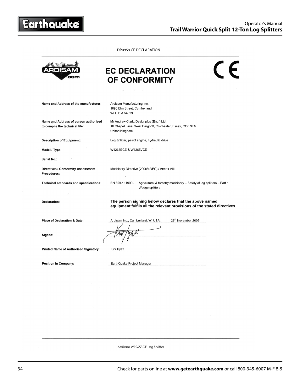 EarthQuake W1265B User Manual | Page 34 / 36
