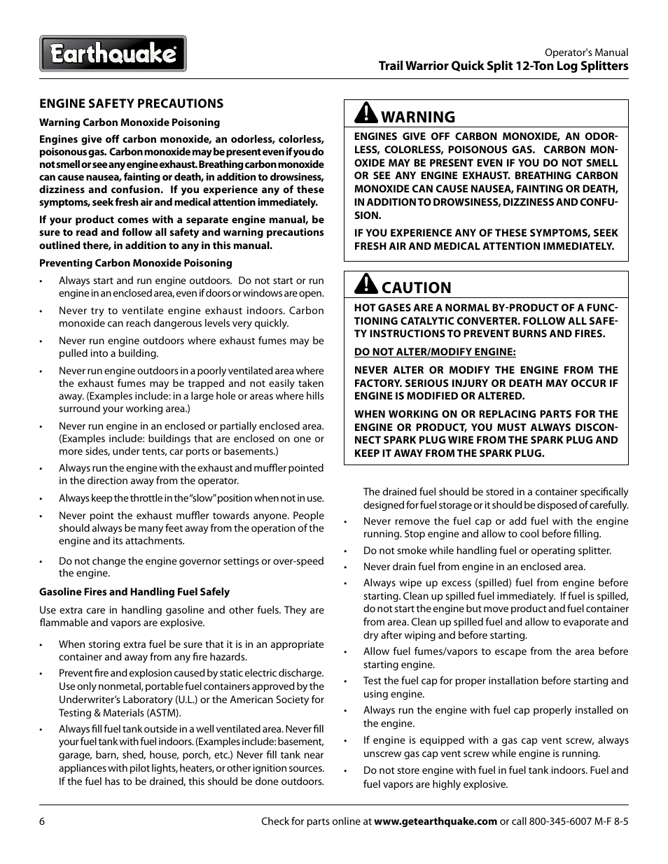 Caution, Warning | EarthQuake W1265B User Manual | Page 6 / 36