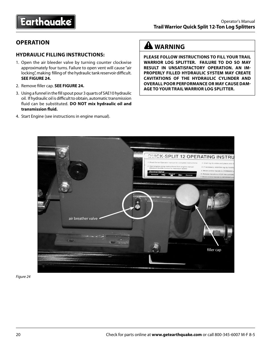 Warning, Operation | EarthQuake W1265V User Manual | Page 20 / 36