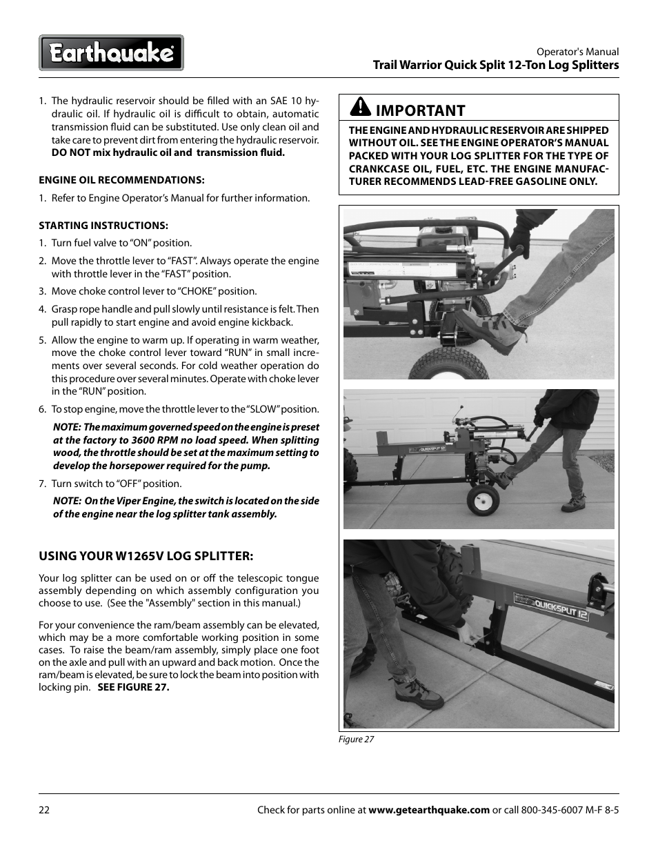 Important | EarthQuake W1265V User Manual | Page 22 / 36