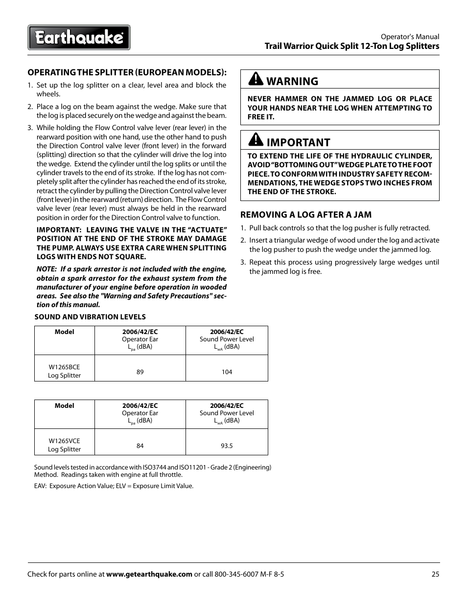 Warning, Important | EarthQuake W1265V User Manual | Page 25 / 36