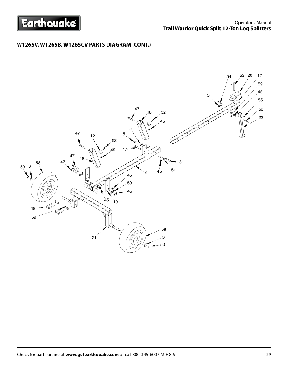 Trail warrior quick split 12-ton log splitters | EarthQuake W1265V User Manual | Page 29 / 36