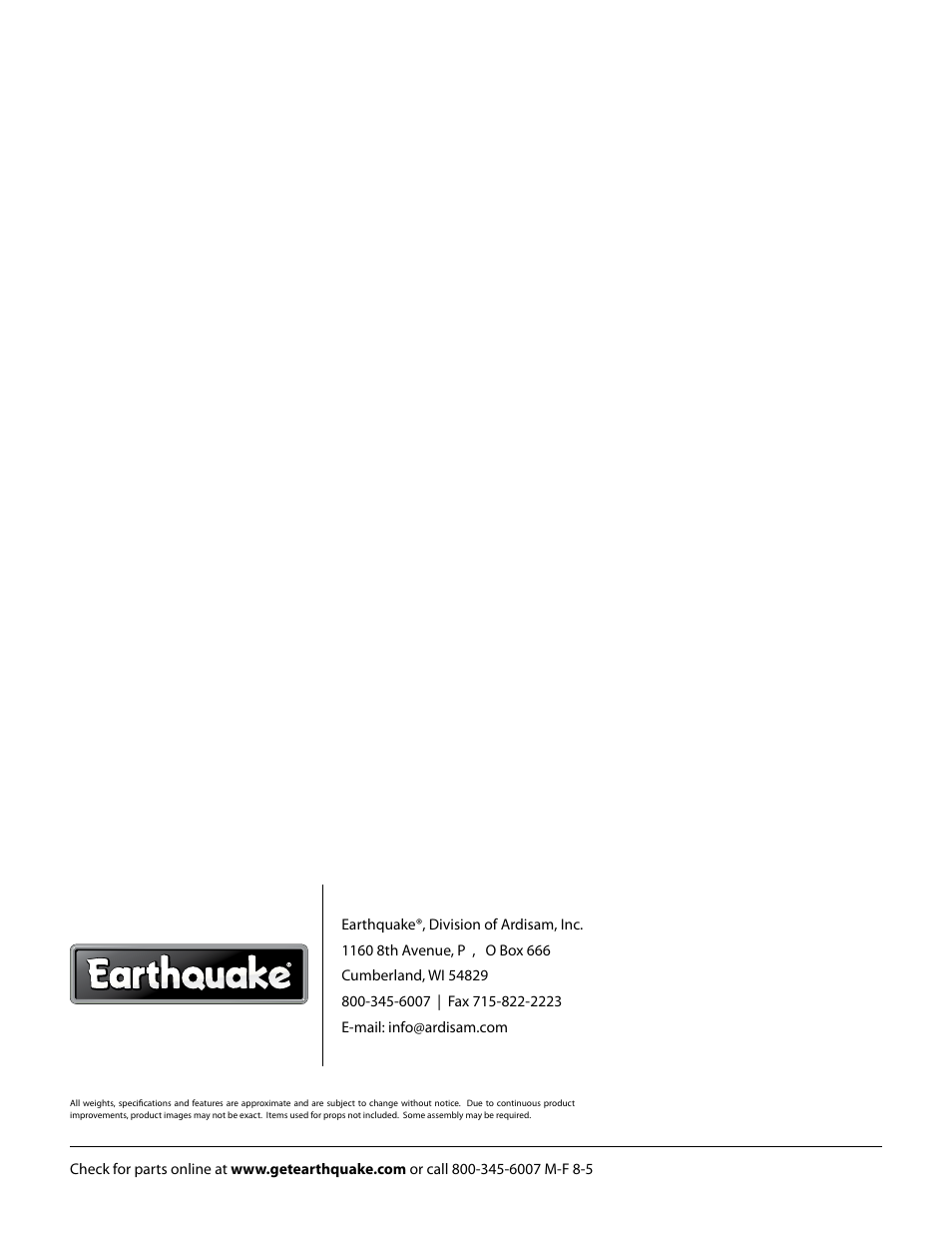 EarthQuake W1265V User Manual | Page 36 / 36