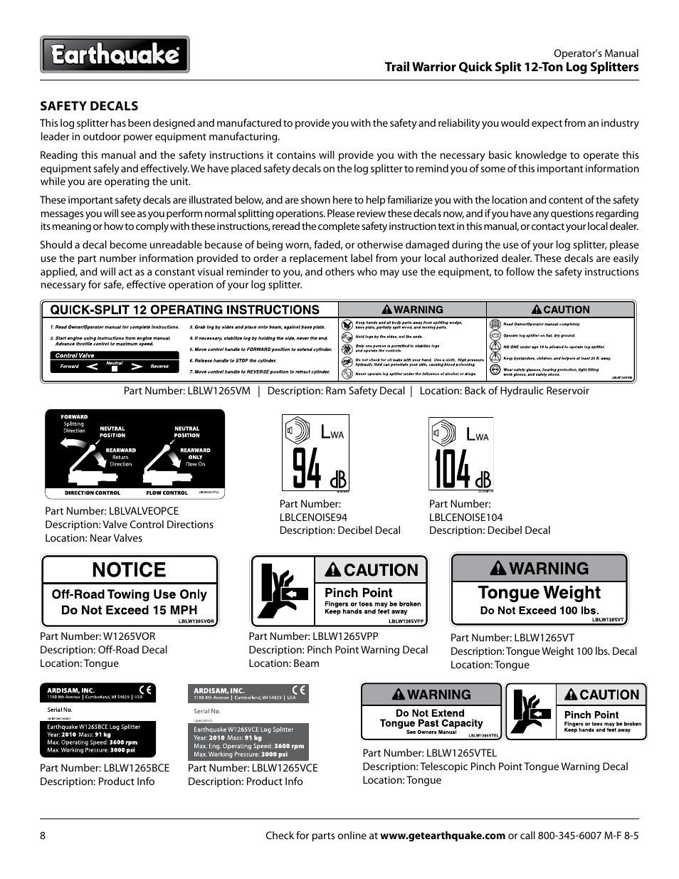 EarthQuake W1265V User Manual | Page 8 / 36