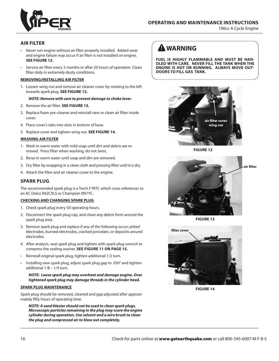 Warning | EarthQuake W1265VCE User Manual | Page 16 / 24