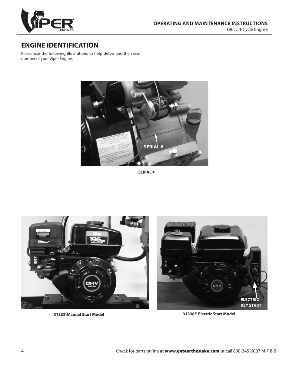 Engine identification | EarthQuake W1265VCE User Manual | Page 4 / 24