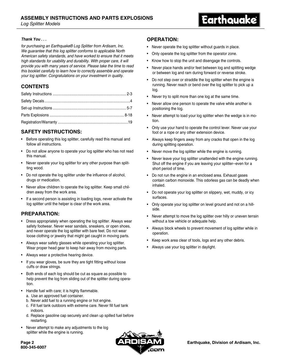 Ardisam | EarthQuake W2265V User Manual | Page 2 / 20