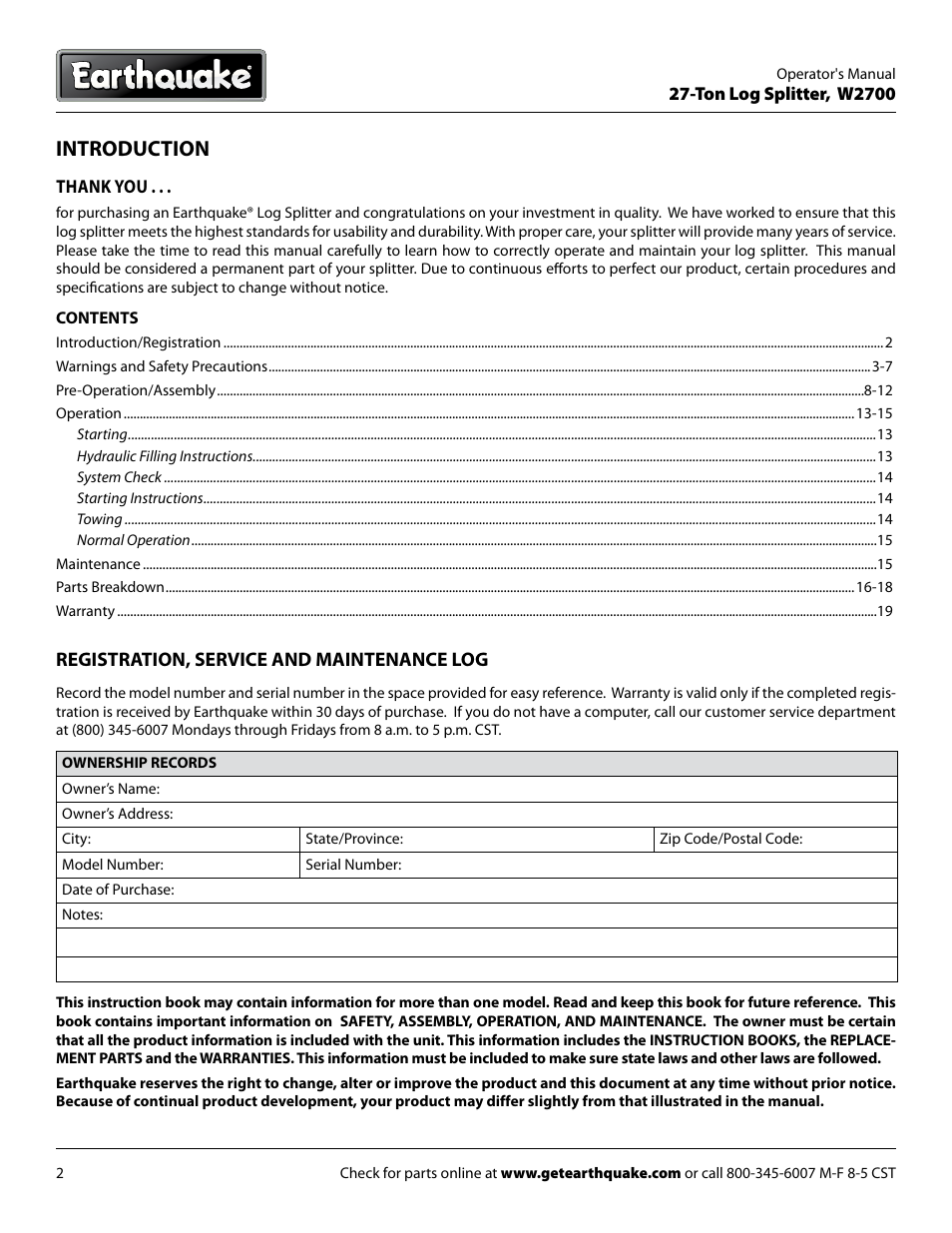 Introduction | EarthQuake W2700B User Manual | Page 2 / 20