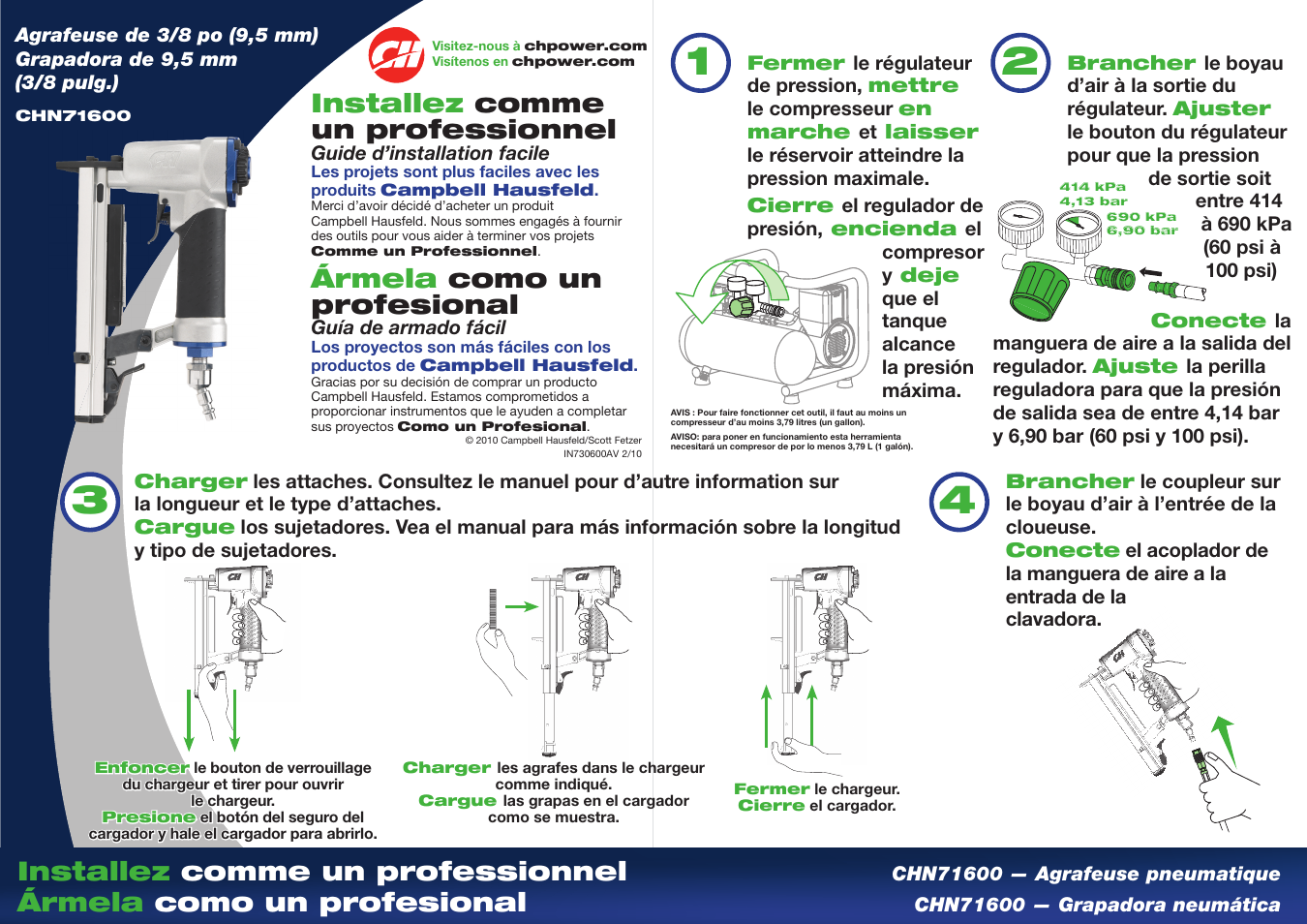 Installez comme un professionnel, Ármela como un profesional | Campbell Hausfeld CHN71600 User Manual | Page 2 / 2