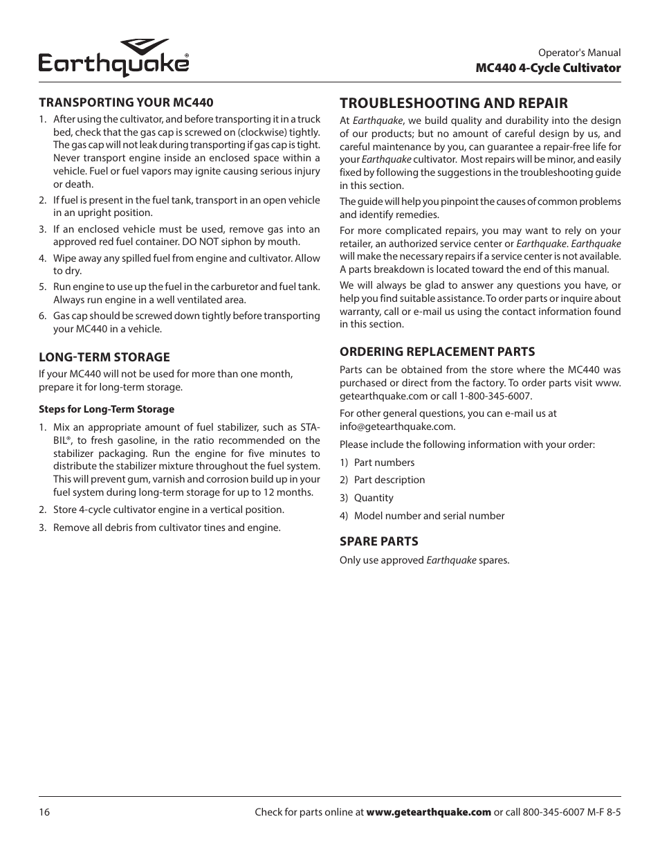 Troubleshooting and repair | EarthQuake 12802 User Manual | Page 16 / 84