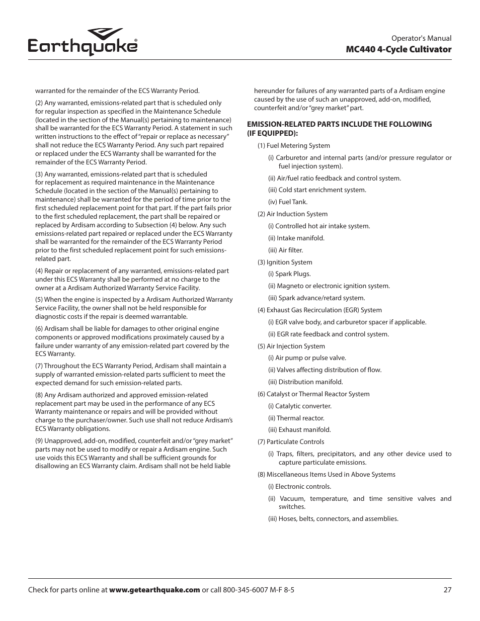 Mc440 4-cycle cultivator | EarthQuake 12802 User Manual | Page 27 / 84