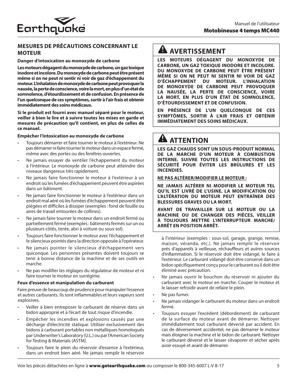 Attention, Avertissement | EarthQuake 12802 User Manual | Page 33 / 84