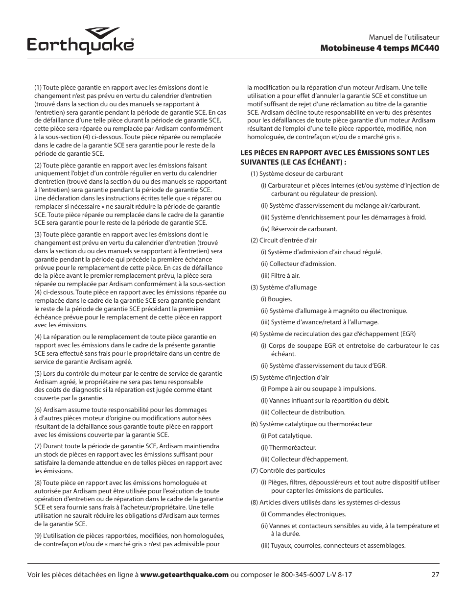 Motobineuse 4 temps mc440 | EarthQuake 12802 User Manual | Page 55 / 84